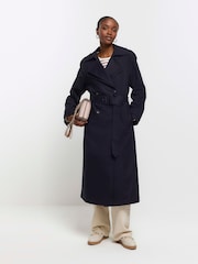 River Island Blue Double Collar Belted Trench Coat - Image 1 of 3