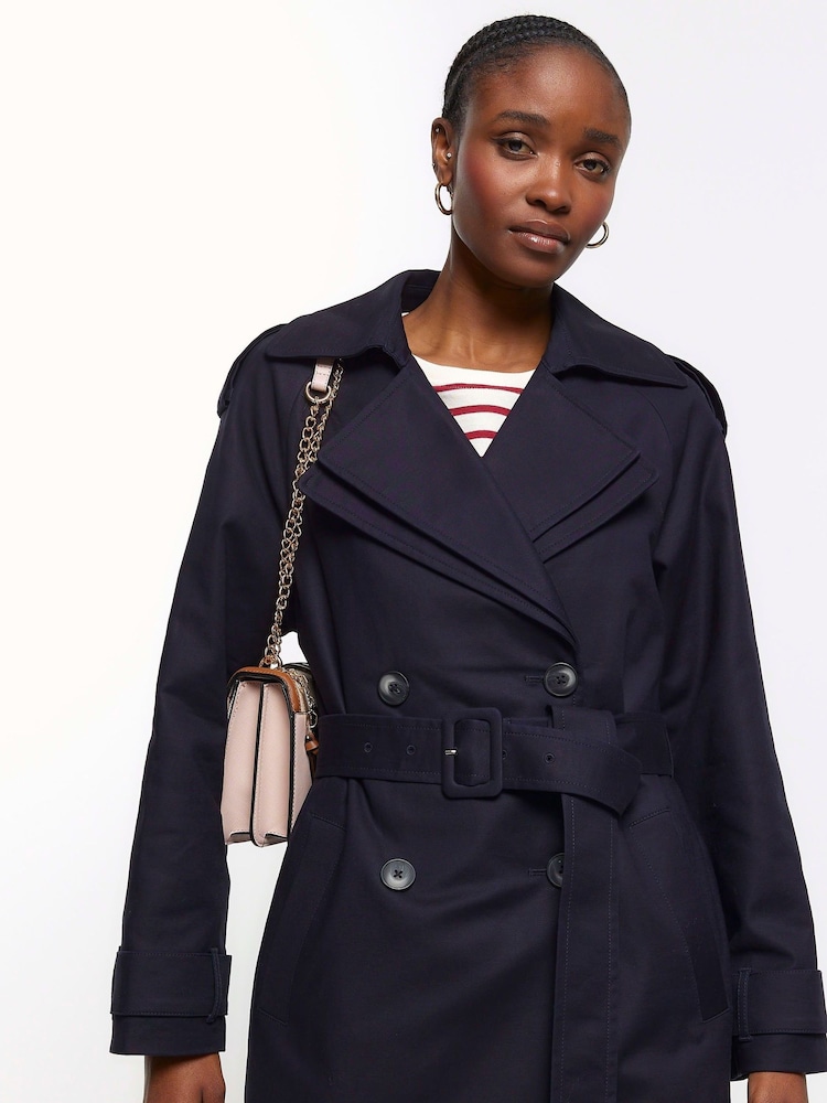 River Island Blue Double Collar Belted Trench Coat - Image 3 of 3