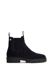 Tommy Hilfiger Blue Suede TH Monogram Panel Chelsea Boots - Image 1 of 6