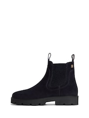 Tommy Hilfiger Blue Suede TH Monogram Panel Chelsea Boots - Image 2 of 6