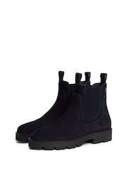 Tommy Hilfiger Blue Suede TH Monogram Panel Chelsea Boots - Image 3 of 6