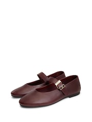 Tommy Hilfiger Red Leather Buckle Mary Jane Ballerinas - Image 3 of 6