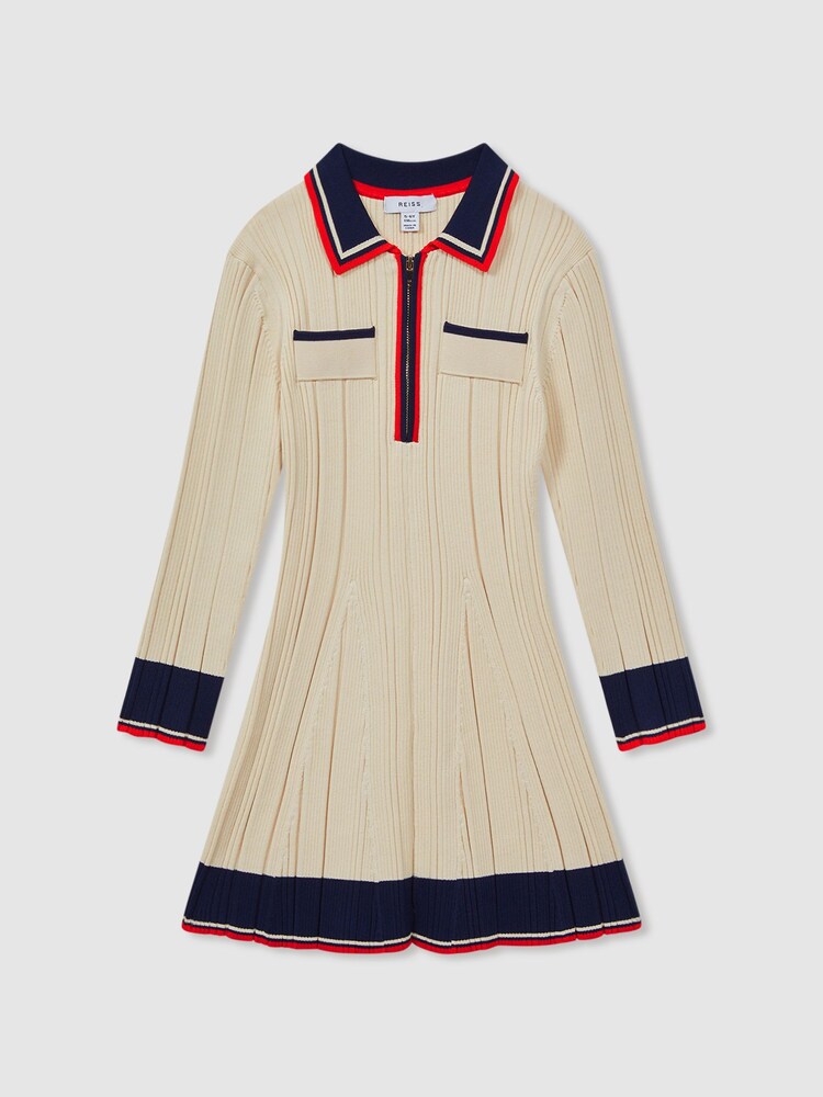 Reiss Camel Annie 4-9 yrs Ribbed Colourblock Mini Dress - Image 2 of 5 Reiss Camel Annie 4-9 yrs Ribbed Colourblock Mini Dress - Image 2 of 5