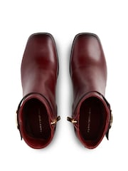 Tommy Hilfiger Red Leather Buckle Strap Block Heel Ankle Boots - Image 5 of 6