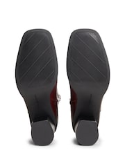 Tommy Hilfiger Red Leather Buckle Strap Block Heel Ankle Boots - Image 6 of 6