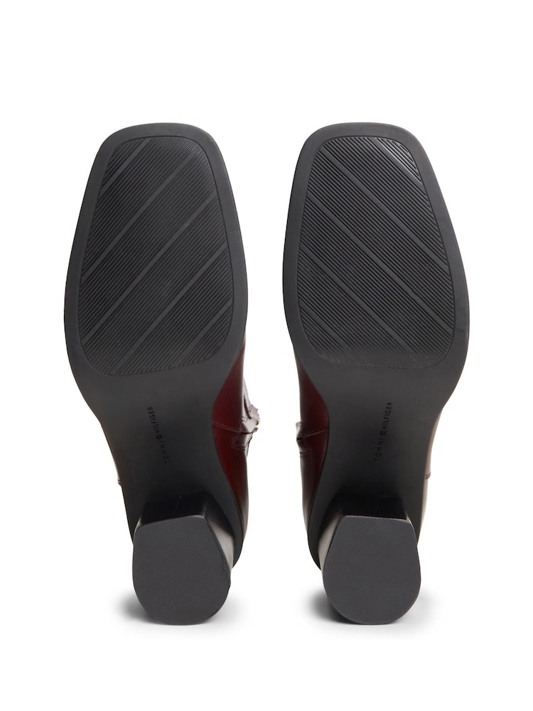 Tommy Hilfiger Red Leather Buckle Strap Block Heel Ankle Boots - Image 6 of 6