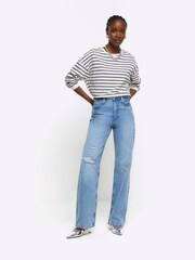 River Island High Rise 90s Straight Ripped Knee Jeans - Obraz 1 z 1