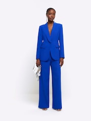 River Island Blue Triple Pleat Wide Leg Trousers - Image 1 of 5