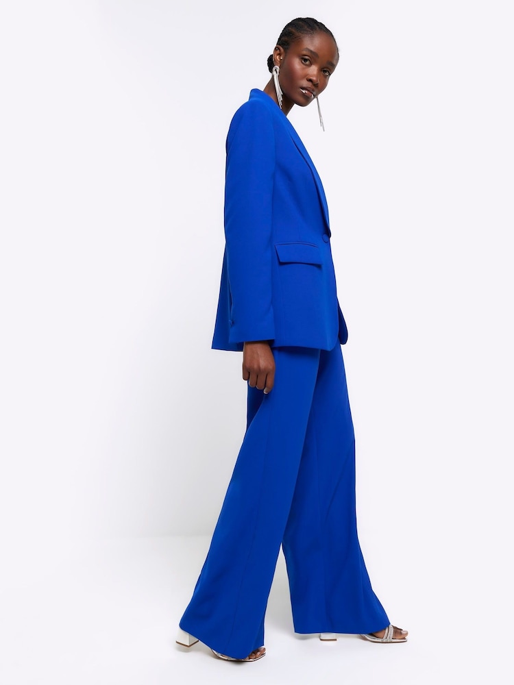 River Island Blue Triple Pleat Wide Leg Trousers - Image 2 of 5 River Island Blue Triple Pleat Wide Leg Trousers - Image 2 of 5