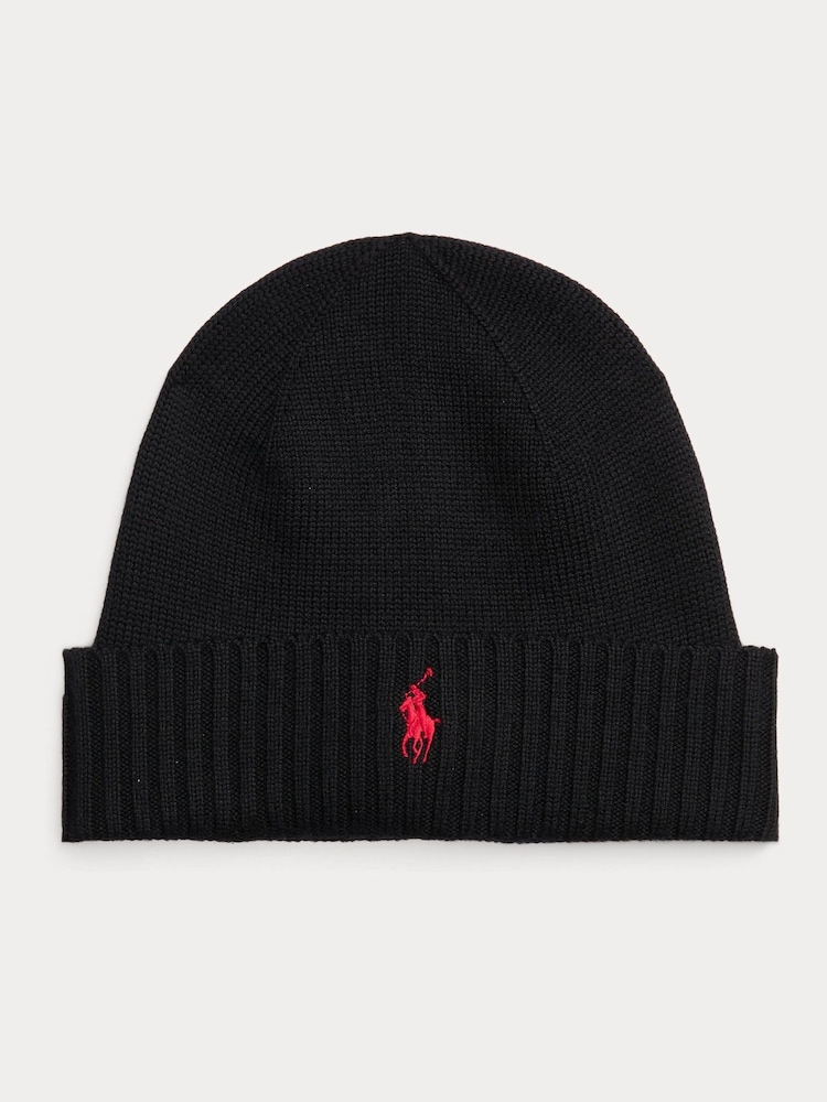 Polo Ralph Lauren Black Merino Wool Beanie - Image 1 of 2 Polo Ralph Lauren Black Merino Wool Beanie - Image 1 of 2