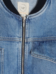 River Island Blue Denim Cropped Bomber Jacket - Image 6 of 7
