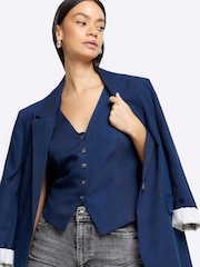 River Island Navy Button Front Waistcoat - Image 3 of 4