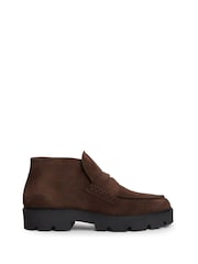 Tommy Hilfiger Brown Monogram Suede Penny Loafer Boots - Image 1 of 6