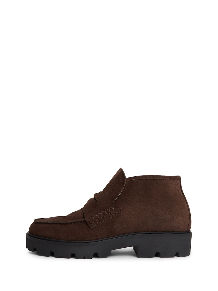 Tommy Hilfiger Brown Monogram Suede Penny Loafer Boots - Image 2 of 6 Tommy Hilfiger Brown Monogram Suede Penny Loafer Boots - Image 2 of 6