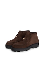 Tommy Hilfiger Brown Monogram Suede Penny Loafer Boots - Image 3 of 6