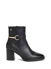 Tommy Hilfiger Black Block Heel Leather Riding Ankle Boots - Image 1 of 6