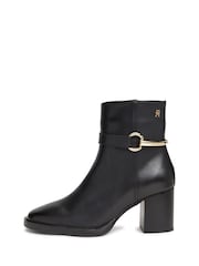 Tommy Hilfiger Black Block Heel Leather Riding Ankle Boots - Image 2 of 6