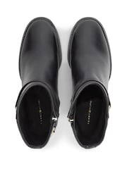 Tommy Hilfiger Black Block Heel Leather Riding Ankle Boots - Image 5 of 6