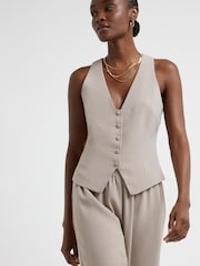 River Island Cream Button Front Waistcoat - Image 1 of 6