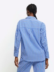 River Island Blue Stripe Wide Cuff  Shirt - Image 2 of 4