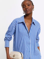 River Island Blue Stripe Wide Cuff  Shirt - Image 3 of 4
