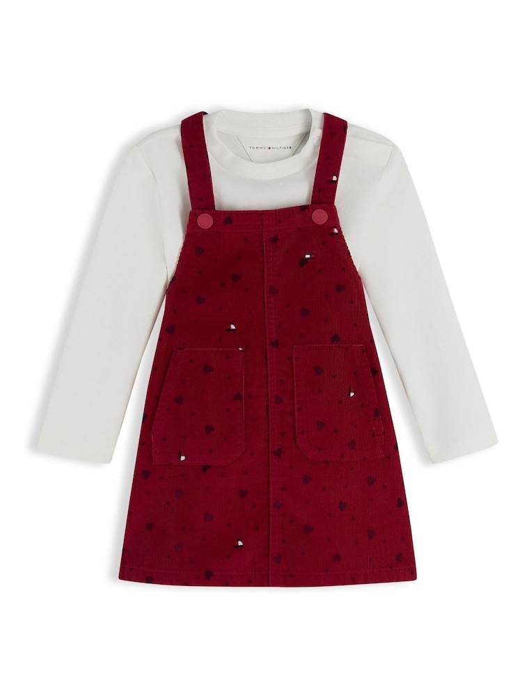 Tommy Hilfiger Red Relaxed Heart Dungarees Dress Set - Image 1 of 3 Tommy Hilfiger Red Relaxed Heart Dungarees Dress Set - Image 1 of 3