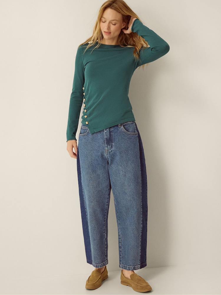 Monsoon Blue Renee Button Ruched Jumper - Image 2 of 4 Monsoon Blue Renee Button Ruched Jumper - Image 2 of 4