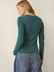 Monsoon Blue Renee Button Ruched Jumper - Image 4 of 4