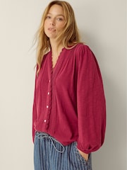 Monsoon Red Jenny Pintuck Lace Jersey Blouse - Image 1 of 5