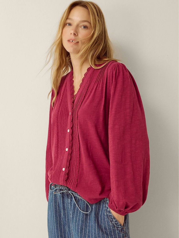 Monsoon Red Jenny Pintuck Lace Jersey Blouse - Image 1 of 5 Monsoon Red Jenny Pintuck Lace Jersey Blouse - Image 1 of 5