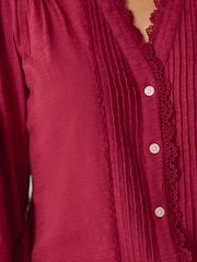 Monsoon Red Jenny Pintuck Lace Jersey Blouse - Image 2 of 5