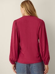 Monsoon Red Jenny Pintuck Lace Jersey Blouse - Image 4 of 5