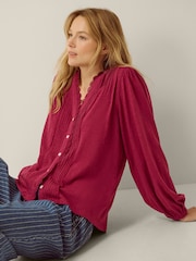 Monsoon Red Jenny Pintuck Lace Jersey Blouse - Image 5 of 5