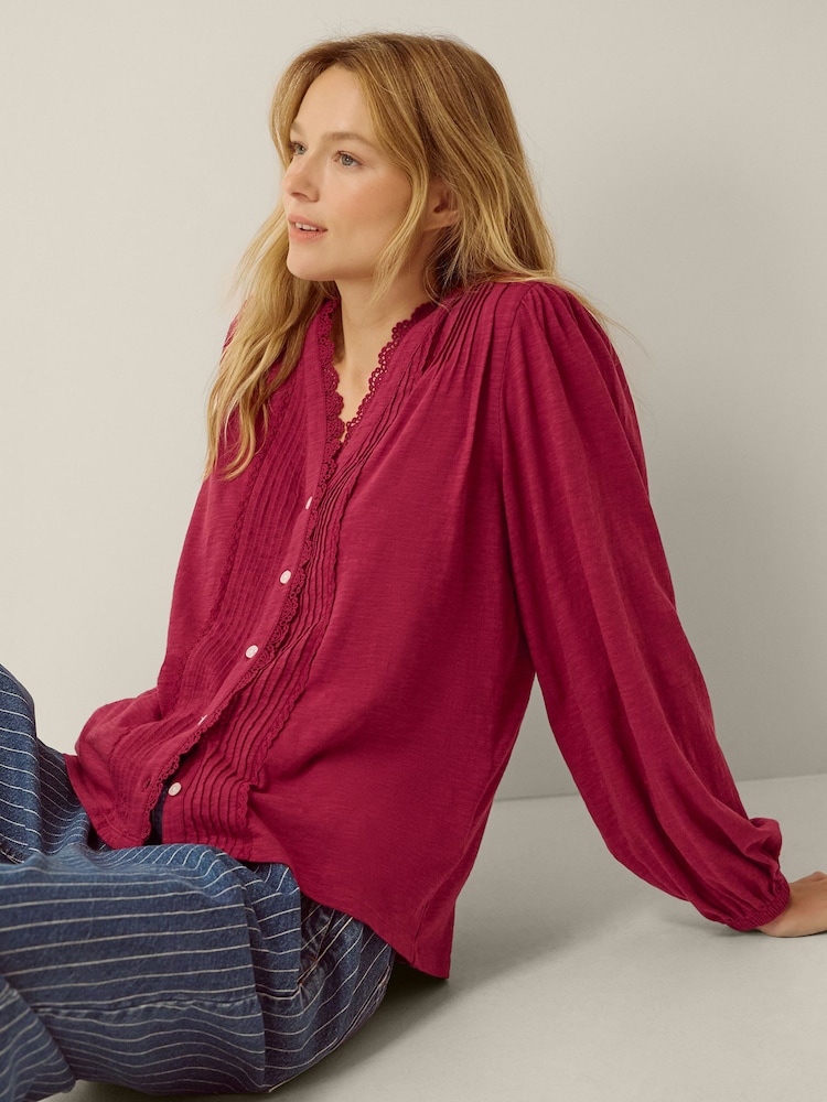 Monsoon Red Jenny Pintuck Lace Jersey Blouse - Image 5 of 5 Monsoon Red Jenny Pintuck Lace Jersey Blouse - Image 5 of 5