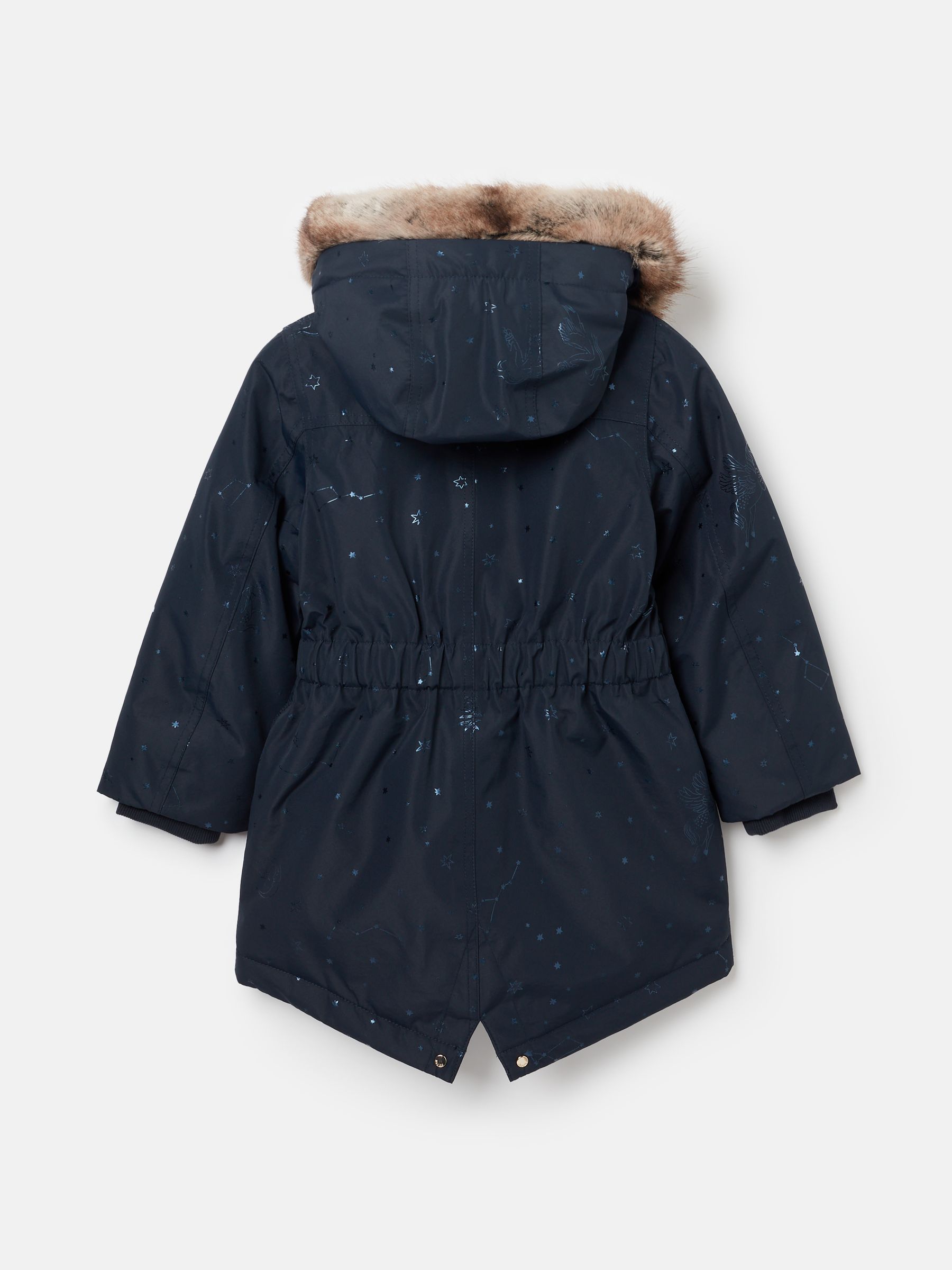 Joules Girls Alix Navy Blue Printed Waterproof Parka Coat