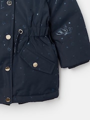 Joules Girls' Alix Navy Blue Printed Waterproof Parka Coat - Image 6 of 7