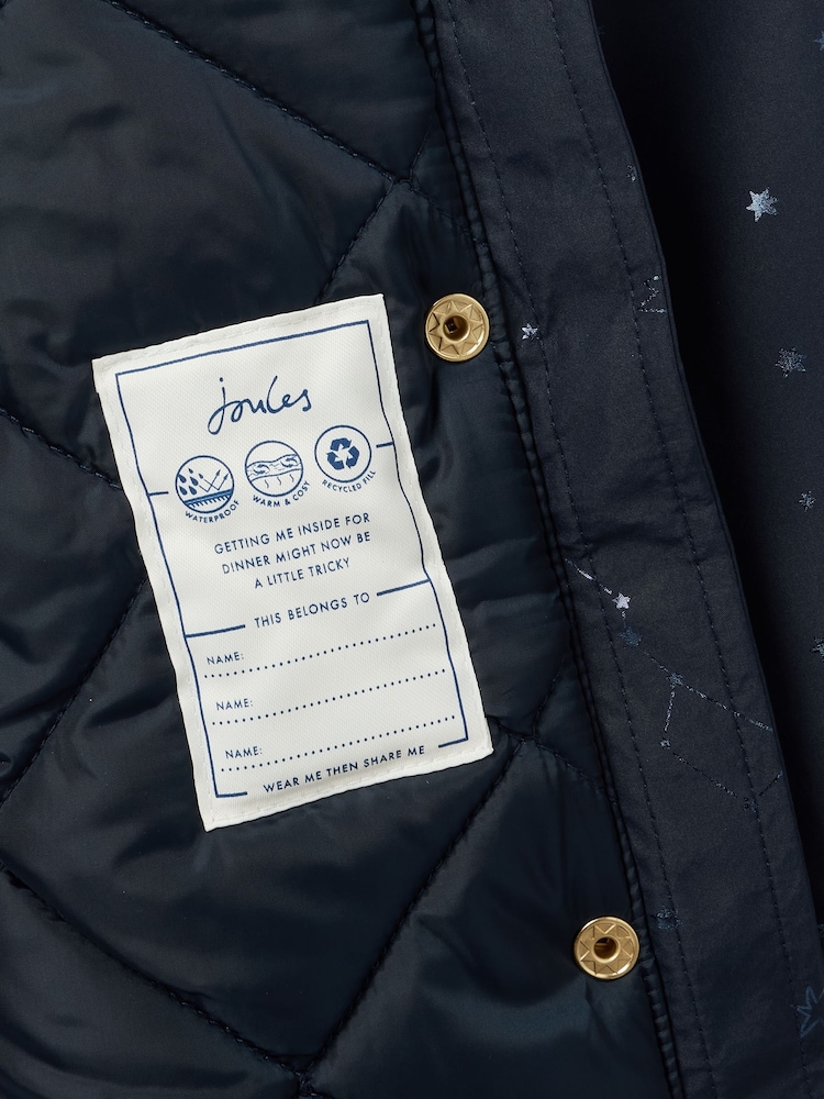 Joules Girls' Alix Navy Blue Printed Waterproof Parka Coat - Image 7 of 7