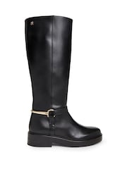 Tommy Hilfiger Black Gold-Tone Hardware Leather Riding Boots - Image 1 of 6