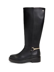 Tommy Hilfiger Black Gold-Tone Hardware Leather Riding Boots - Image 2 of 6