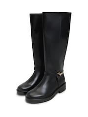 Tommy Hilfiger Black Gold-Tone Hardware Leather Riding Boots - Image 3 of 6