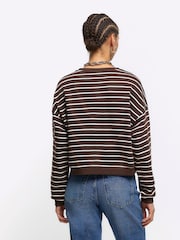 River Island Brown Stripe Cropped 100% Cotton Sweatshirt - Image 2 of 4