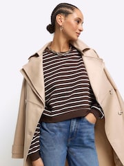 River Island Brown Stripe Cropped 100% Cotton Sweatshirt - Image 3 of 4