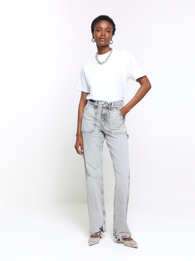 River Island Grey Relaxed Pocket Detail Jeans - Image 1 of 4