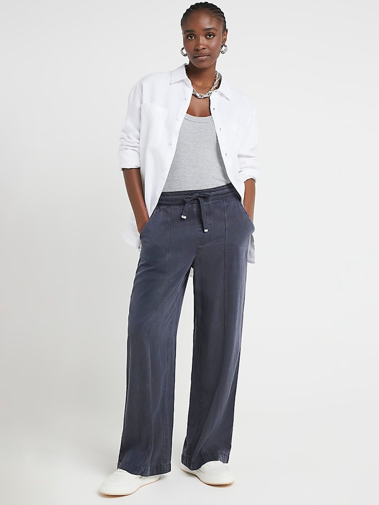 River Island Blue Wide Leg Lyocell Trousers - Image 1 of 6 River Island Blue Wide Leg Lyocell Trousers - Image 1 of 6