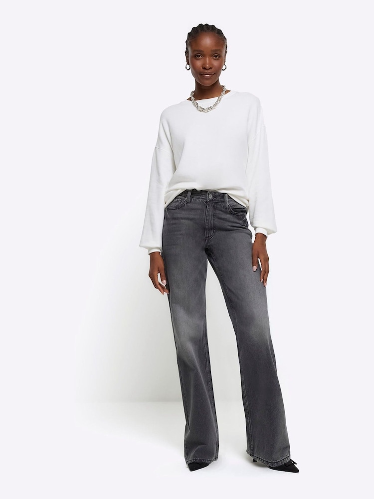 River Island Black High Rise Relaxed Straight Jeans - Image 1 of 5