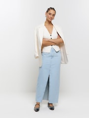 River Island Blue Split Hem Denim Maxi Skirt - Image 1 of 4