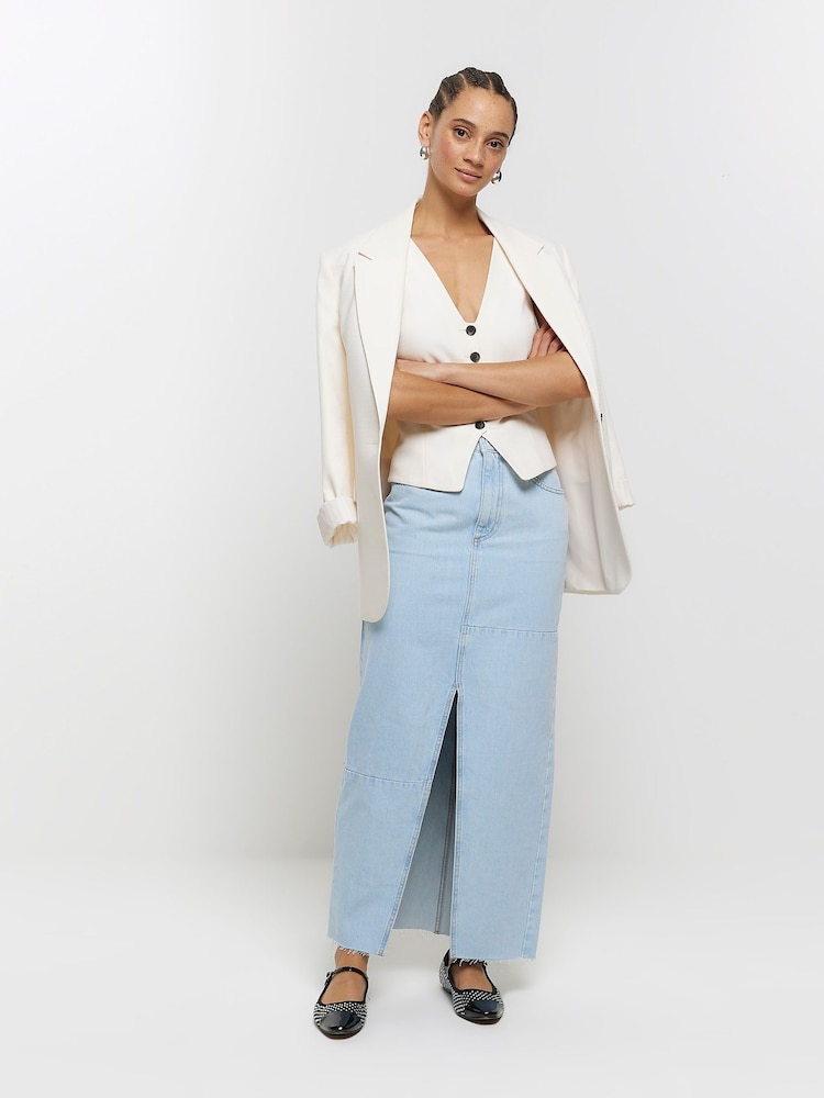 River Island Blue Split Hem Denim Maxi Skirt - Image 1 of 4 River Island Blue Split Hem Denim Maxi Skirt - Image 1 of 4