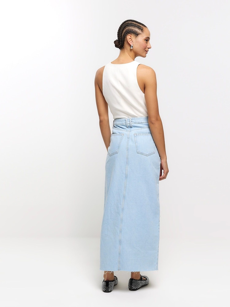 River Island Blue Split Hem Denim Maxi Skirt - Image 2 of 4