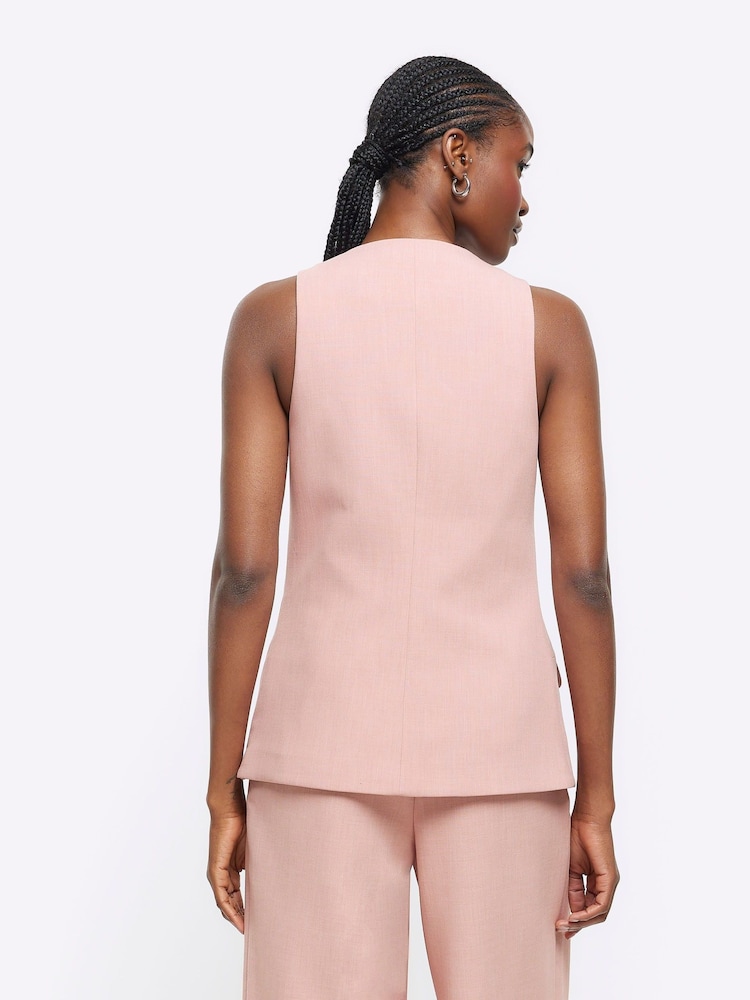 River Island Pink Button Front Longline Fitted Waistcoat - Image 2 of 4