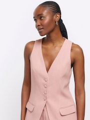 River Island Pink Button Front Longline Fitted Waistcoat - Image 3 of 4